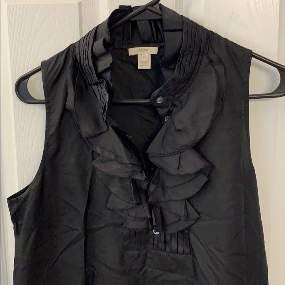 Black silk blouse with ruffle neck